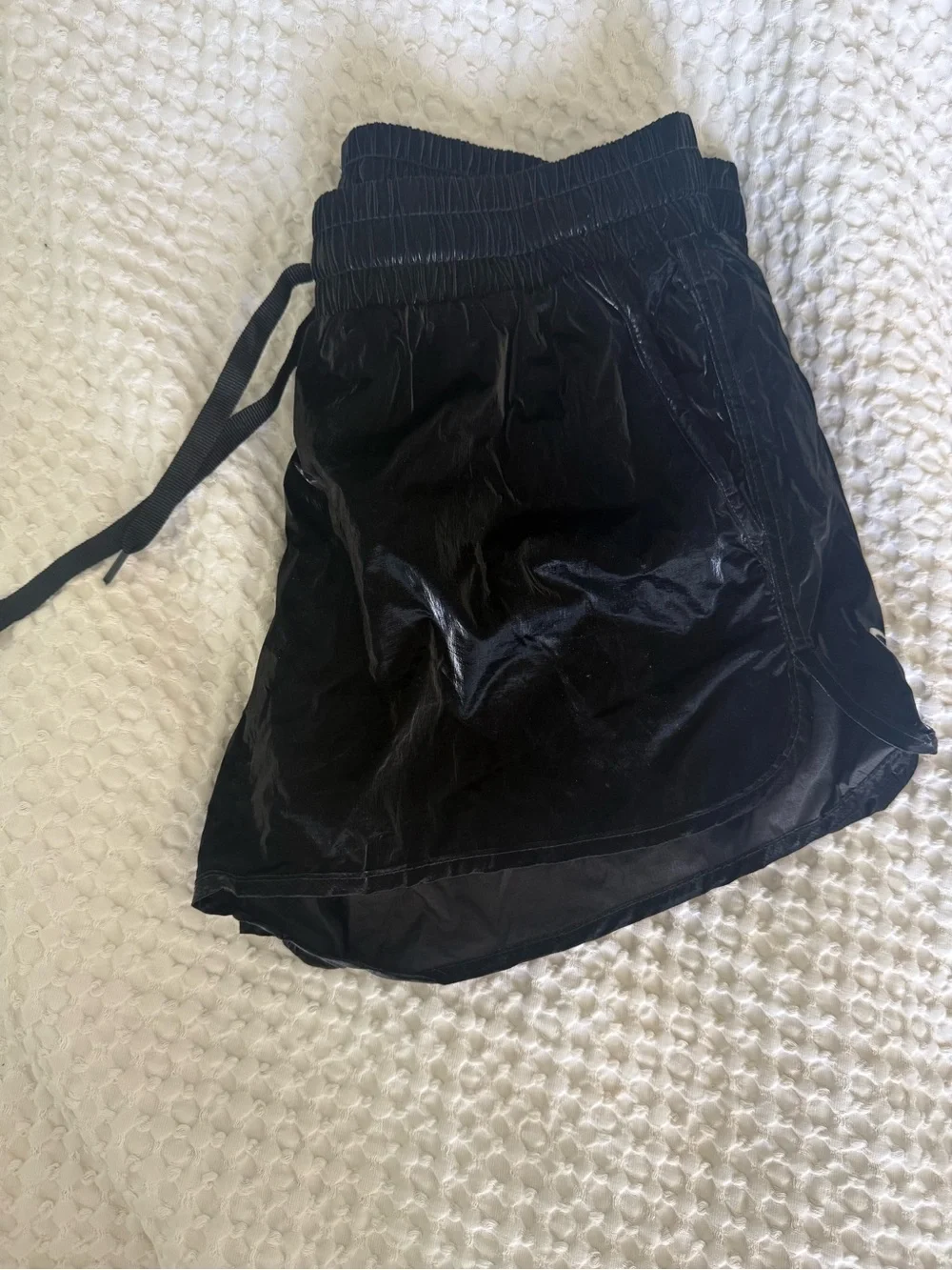 Women's Black Velvet Athletic Drawstring Shorts